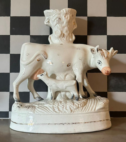 Rare Staffordshire Cow and Calf Spill Vase - FLORA BLACK