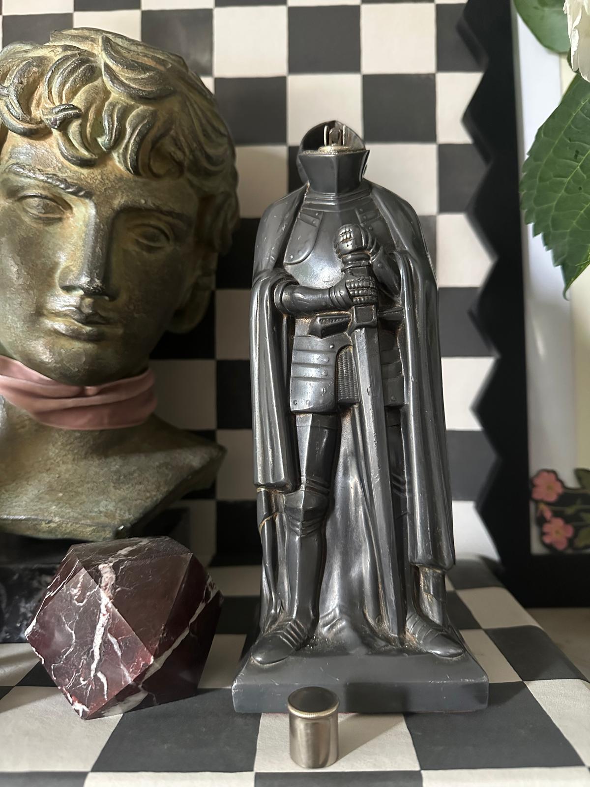 Spelter knight table petrol lighter - FLORA BLACK