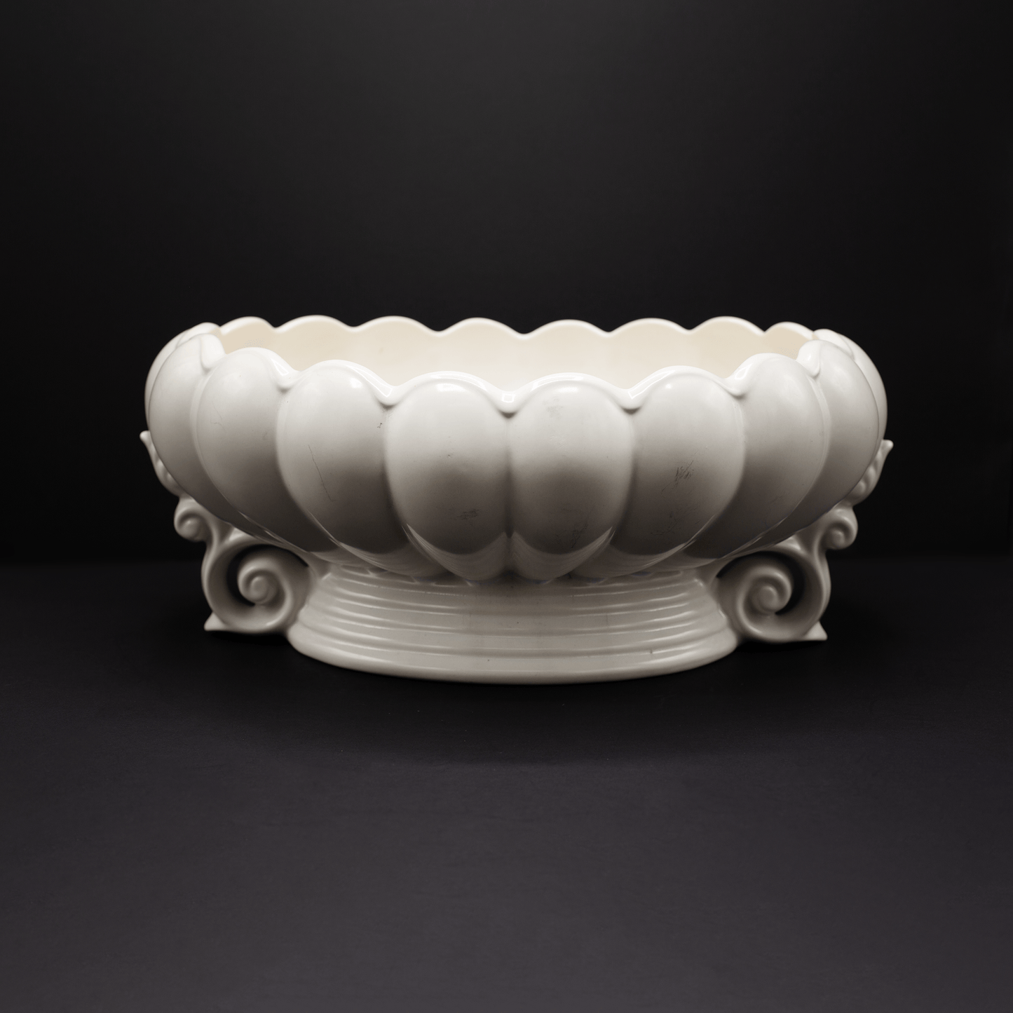 Enormous Scroll Handled Scalloped Bowl - FLORA BLACK