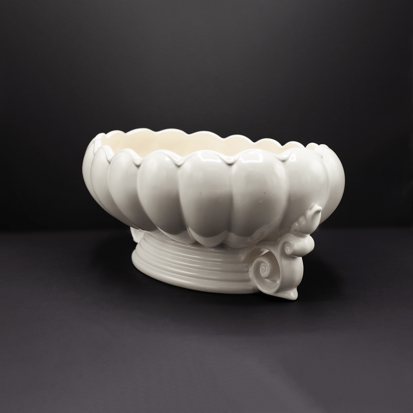 Enormous Scroll Handled Scalloped Bowl - FLORA BLACK