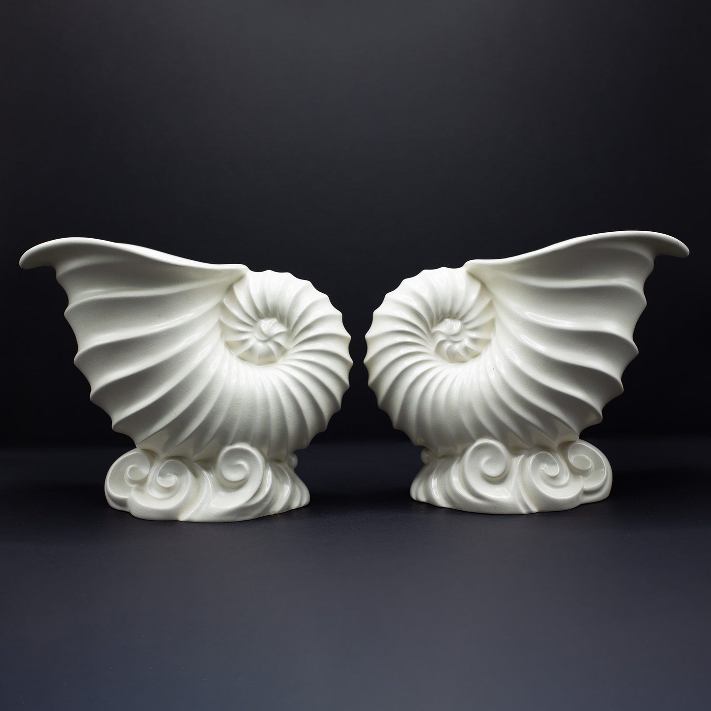 Pair Of Large White Shell Vases - FLORA BLACK