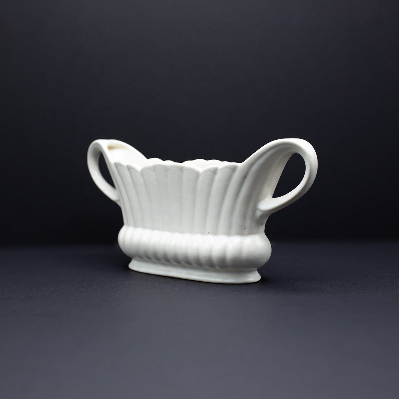 Twin Handled Slimline Scalloped Grooved Vase - FLORA BLACK