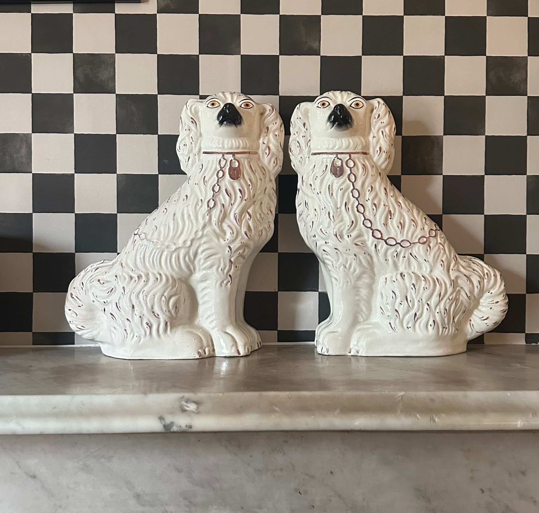 A Pair Of Large Staffordshire Dogs - FLORA BLACK