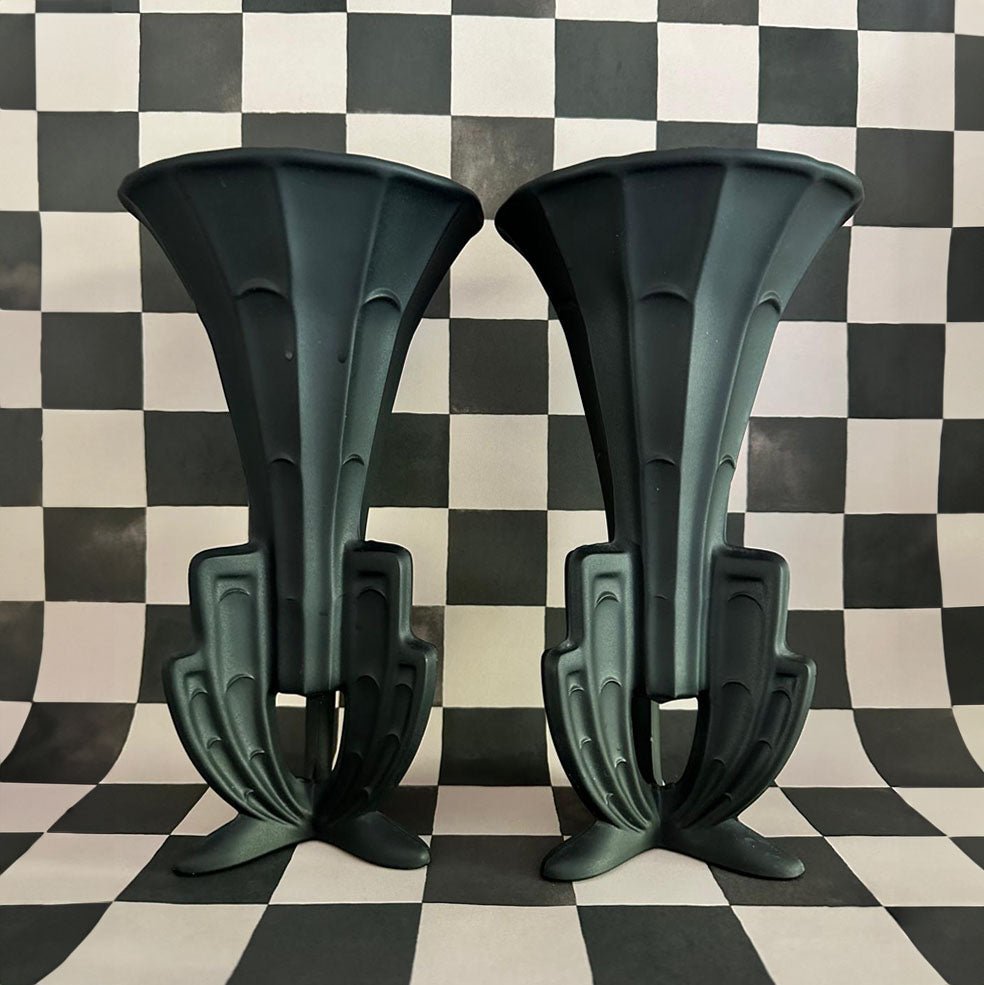 Black Glass Fluted Vases - FLORA BLACK