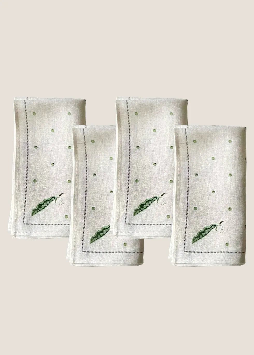 Flora Black Napkin: Pretty Peas in Pea Green (Set of 4) - FLORA BLACK