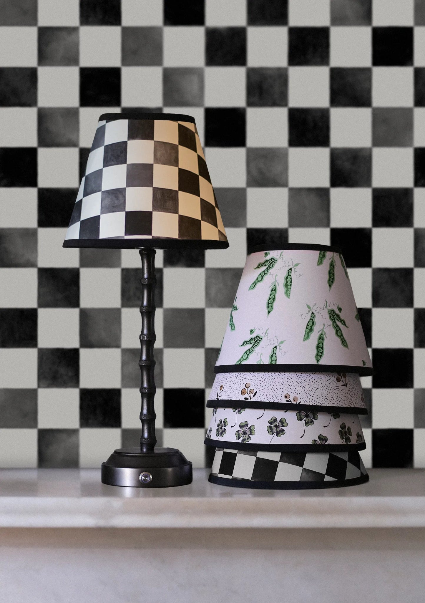 Flora Black Rechargeable Bamboo Table Lamp: Queens Gambit - FLORA BLACK