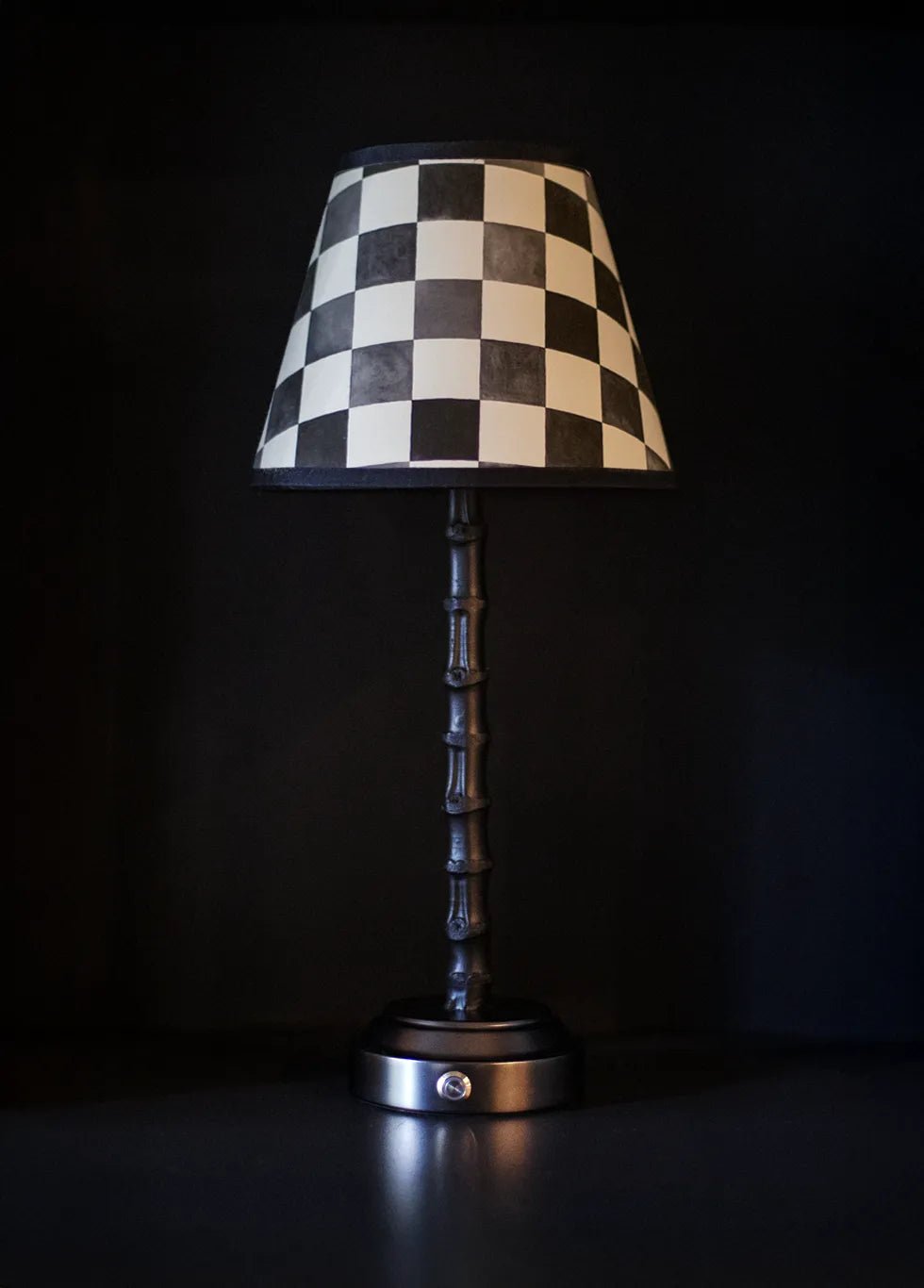 Flora Black Rechargeable Bamboo Table Lamp with Queens Gambit shade - FLORA BLACK