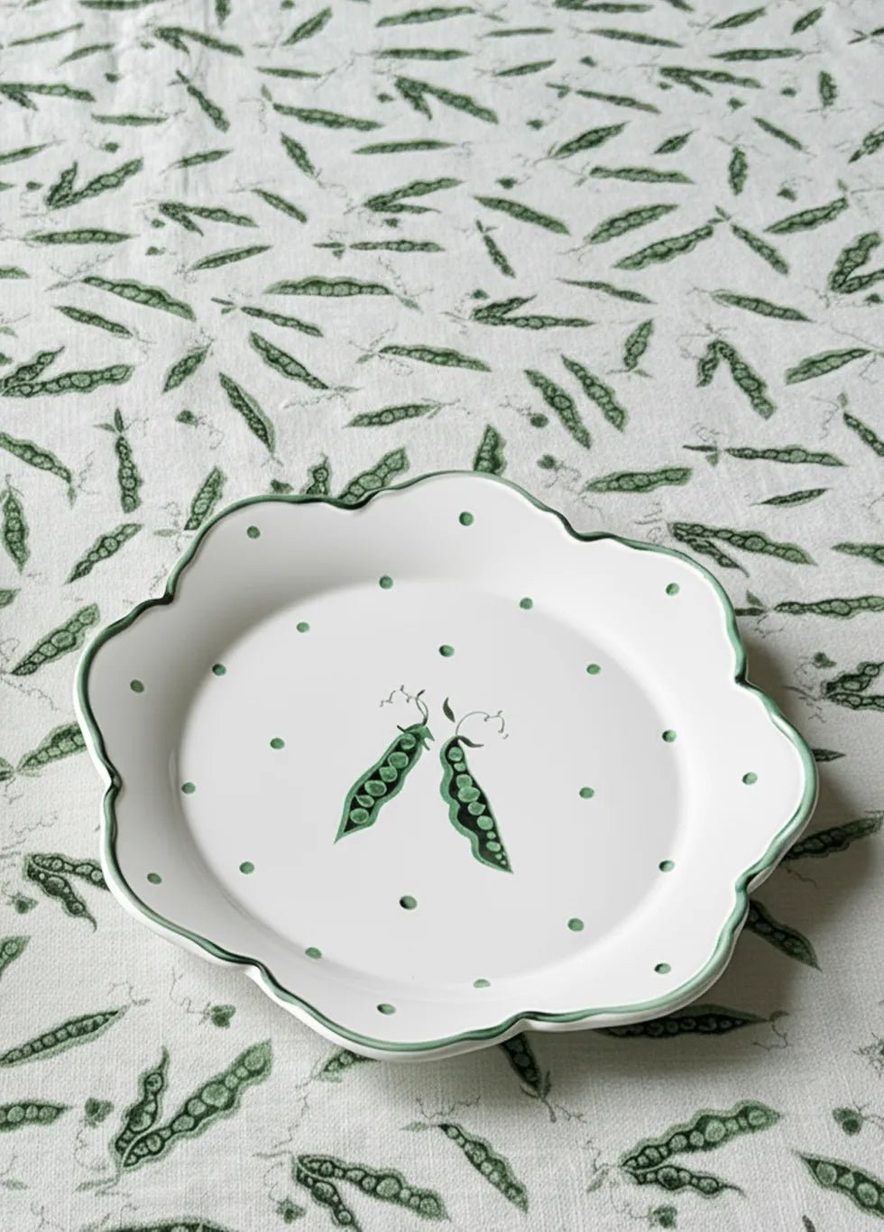 Flora Black Table Cloth: Pretty Peas in Pea Green - FLORA BLACK