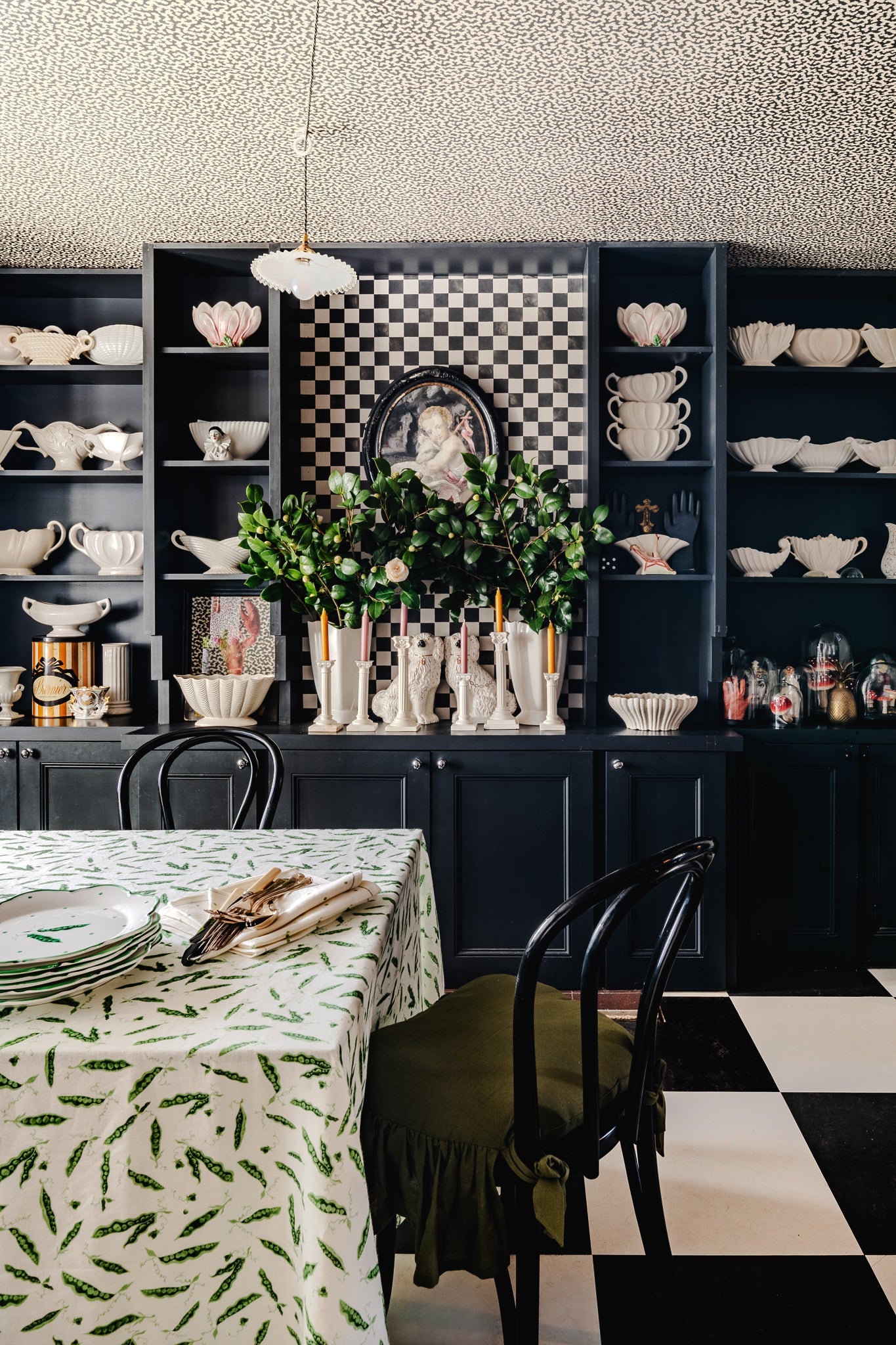 Flora Black Table Cloth: Pretty Peas in Pea Green - FLORA BLACK