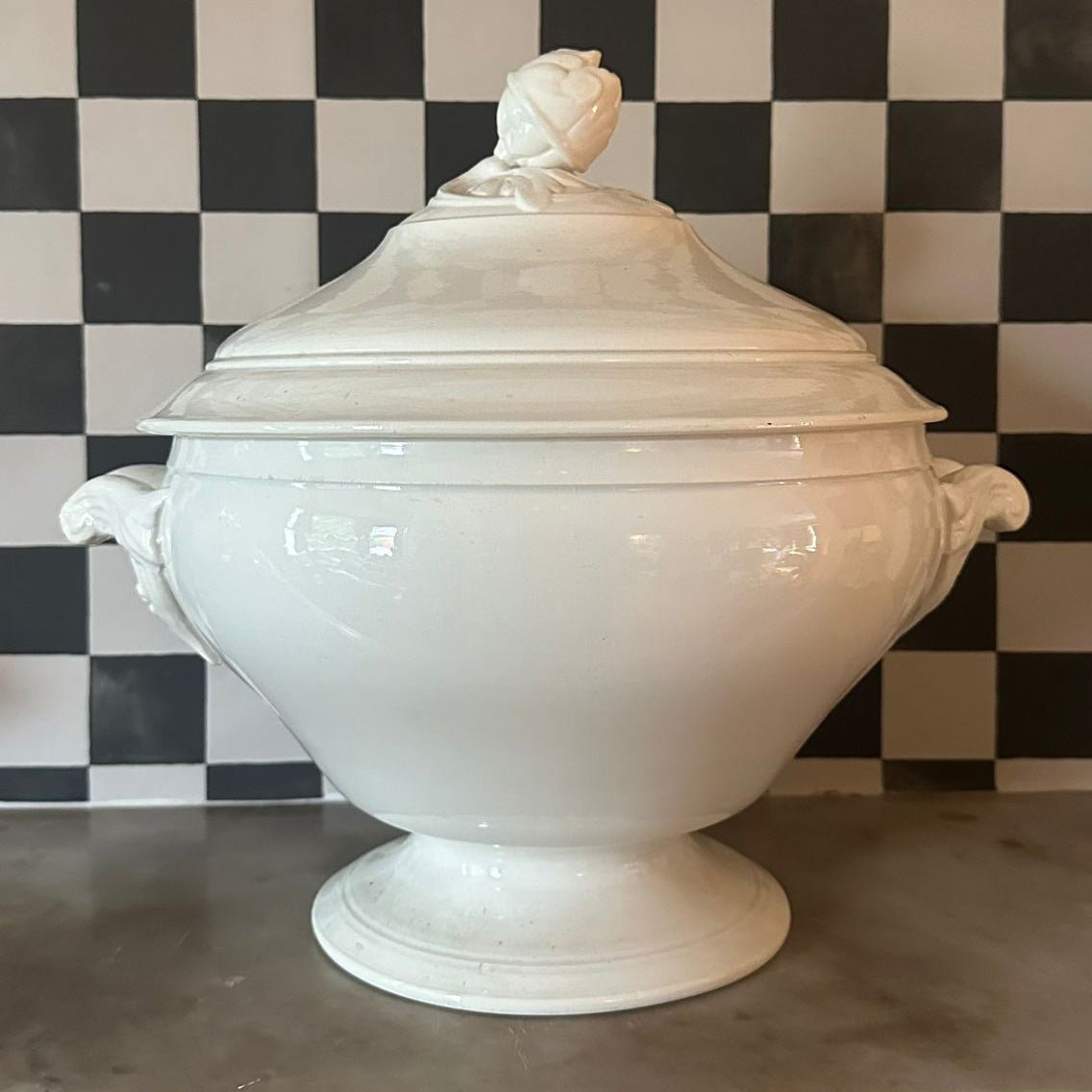 Large French Stoneware Soupiere - FLORA BLACK