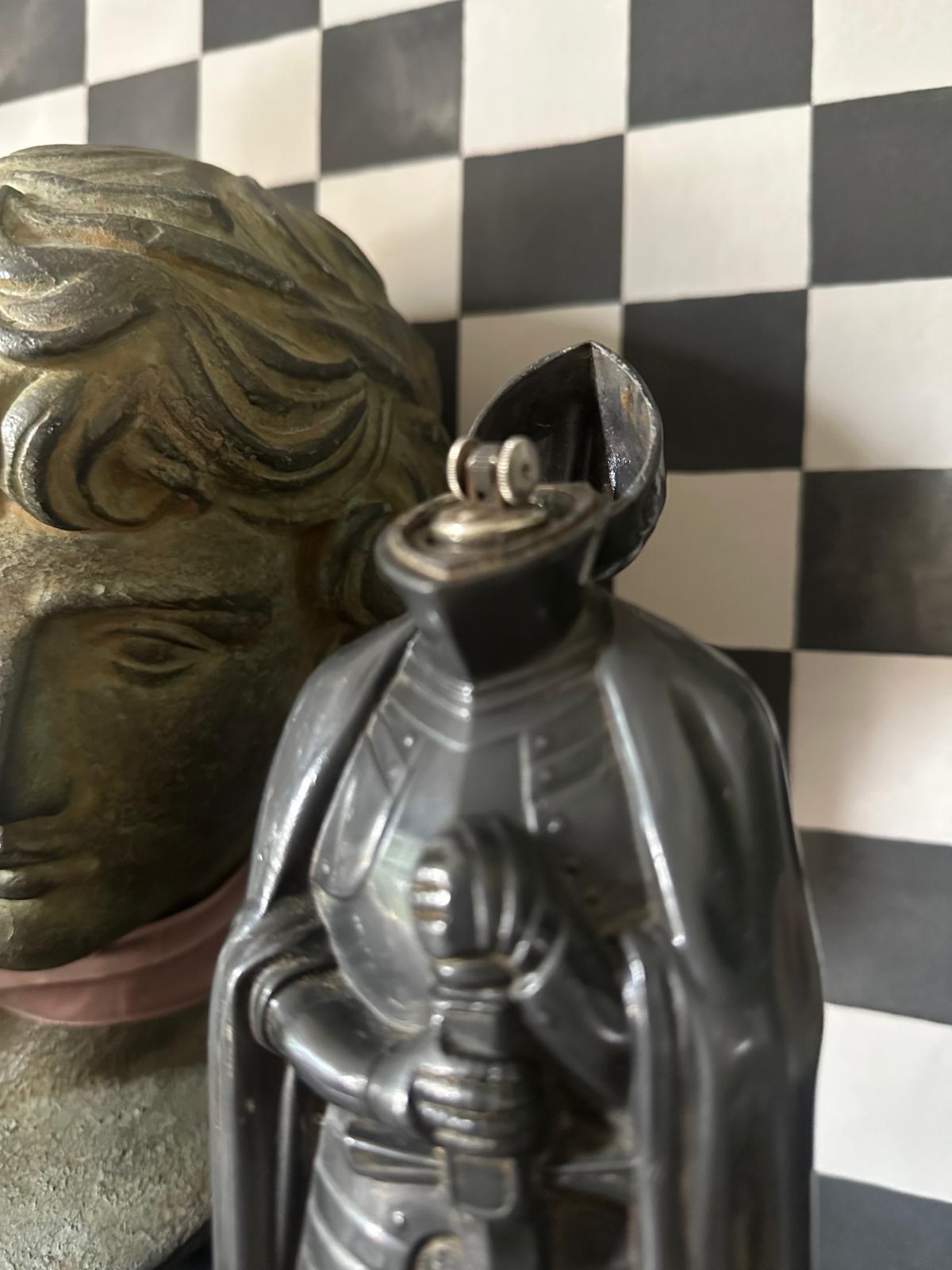 Spelter knight table petrol lighter - FLORA BLACK