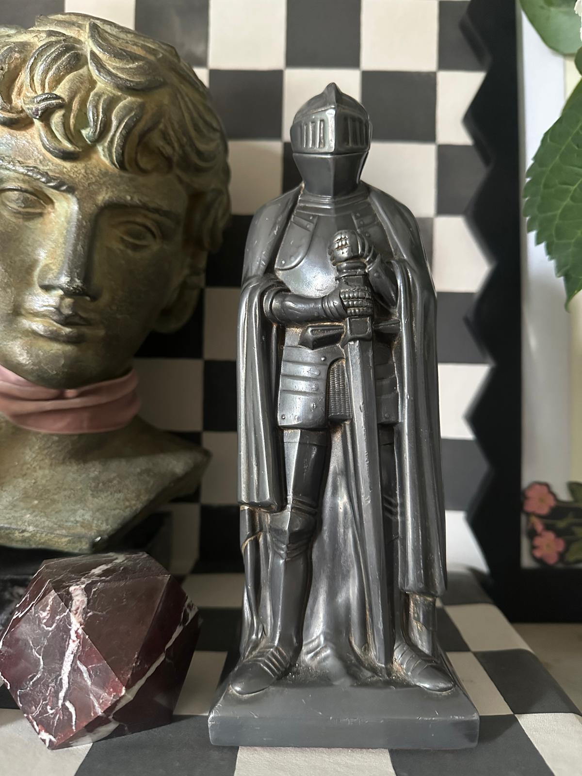 Spelter knight table petrol lighter - FLORA BLACK