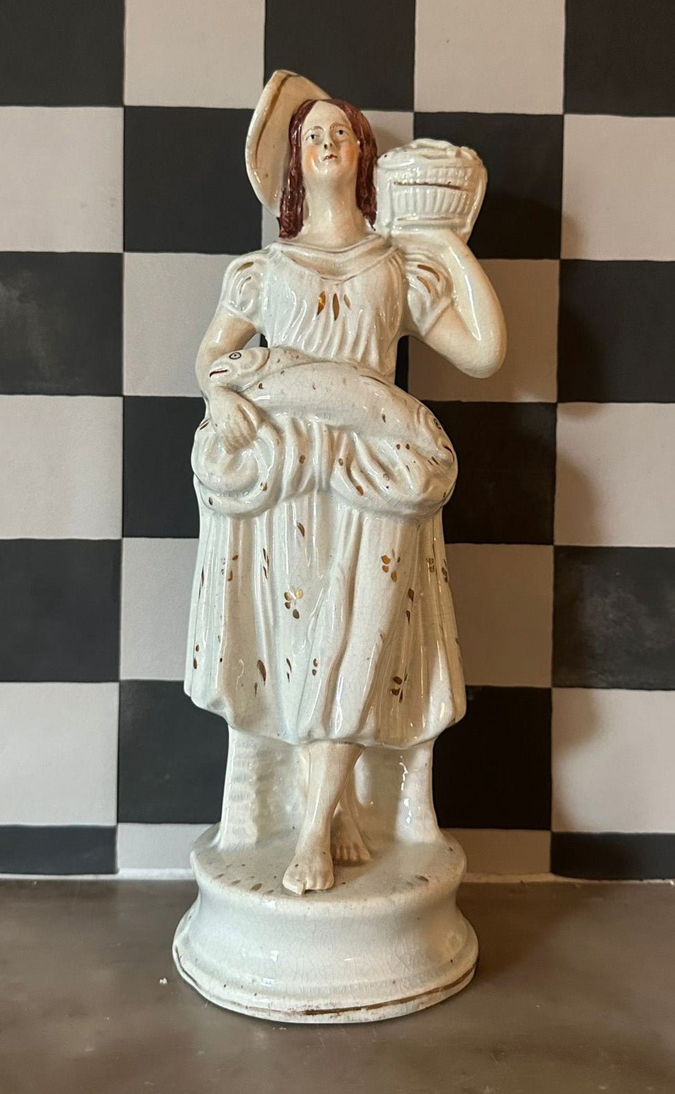 Staffordshire Lady Figure with Basket - FLORA BLACK