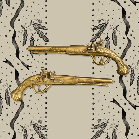 A Glorious Pair Of Brass Pistols - FLORA BLACK