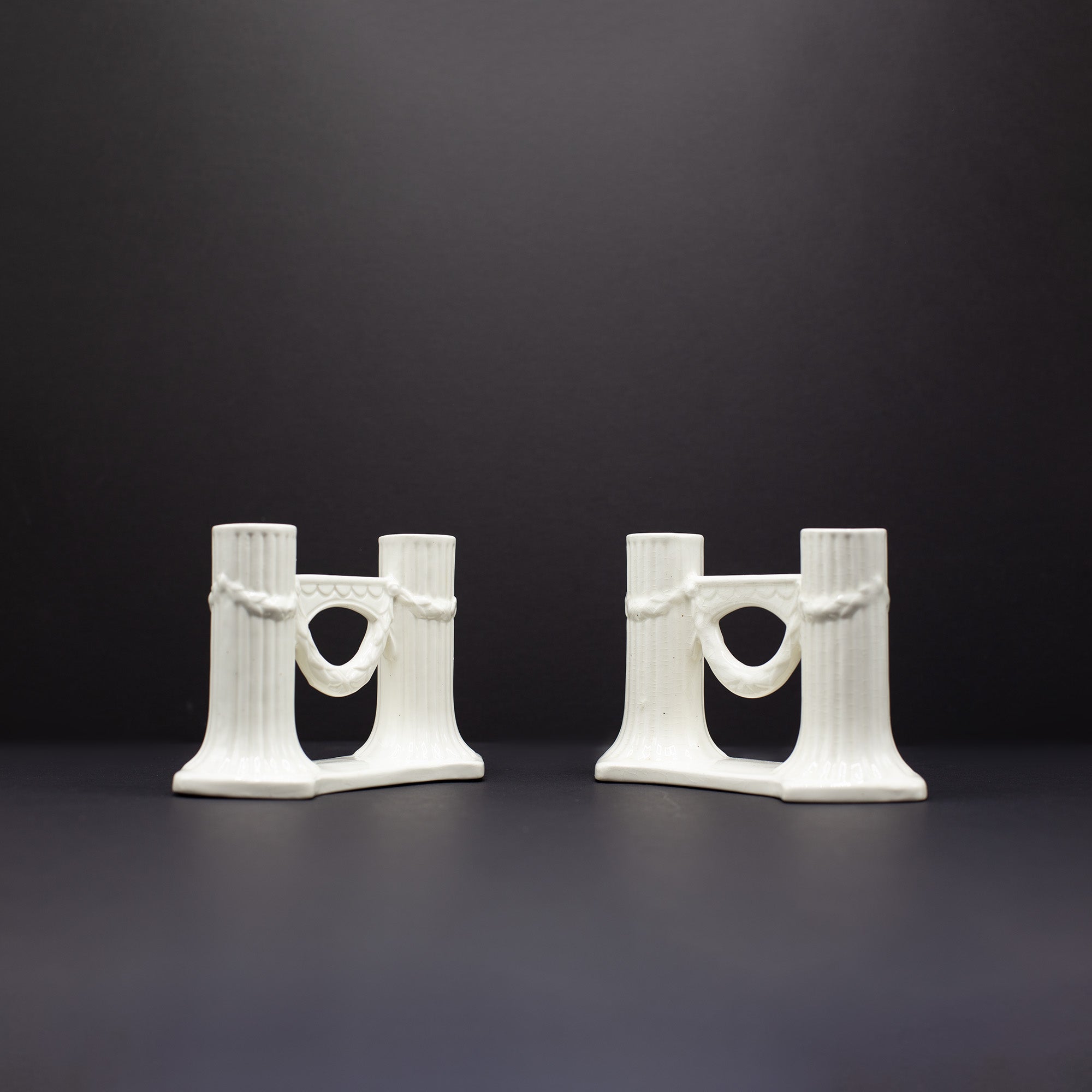 A Pair of Double Column Garland Candle Holders - FLORA BLACK