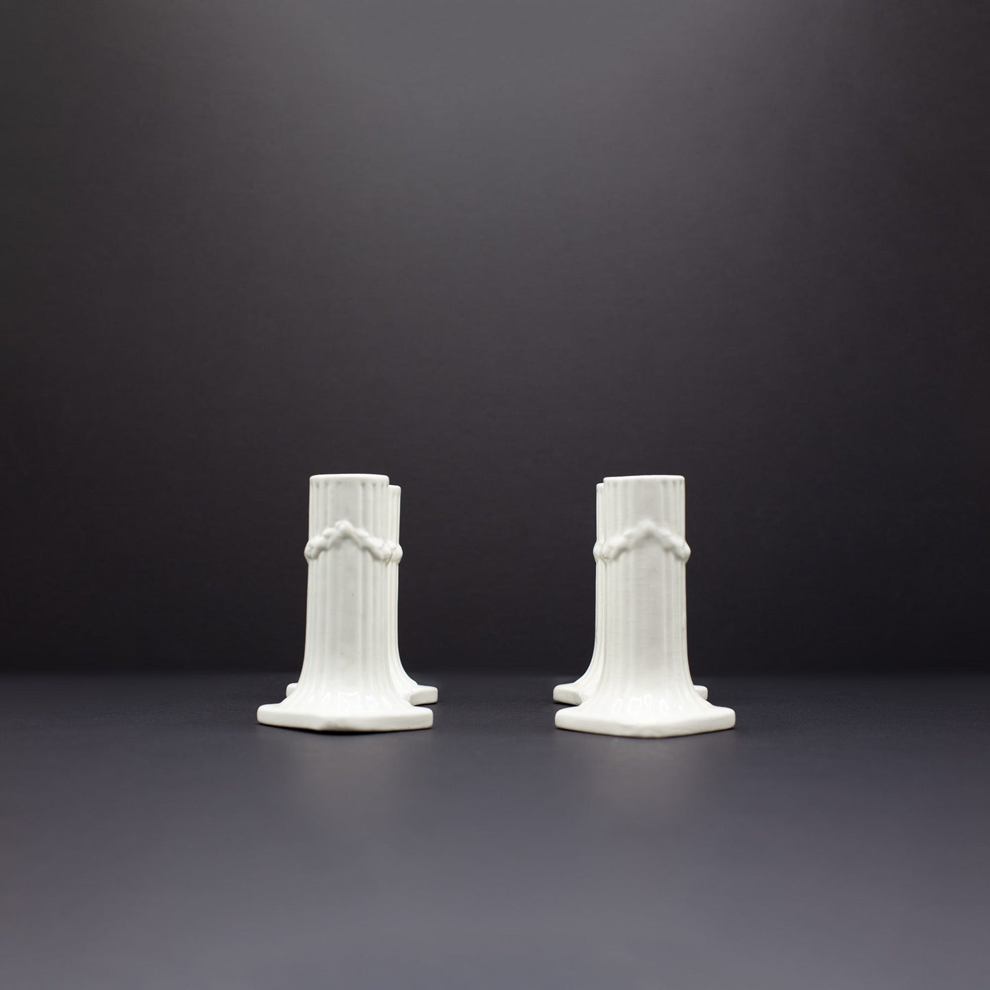A Pair of Double Column Garland Candle Holders - FLORA BLACK
