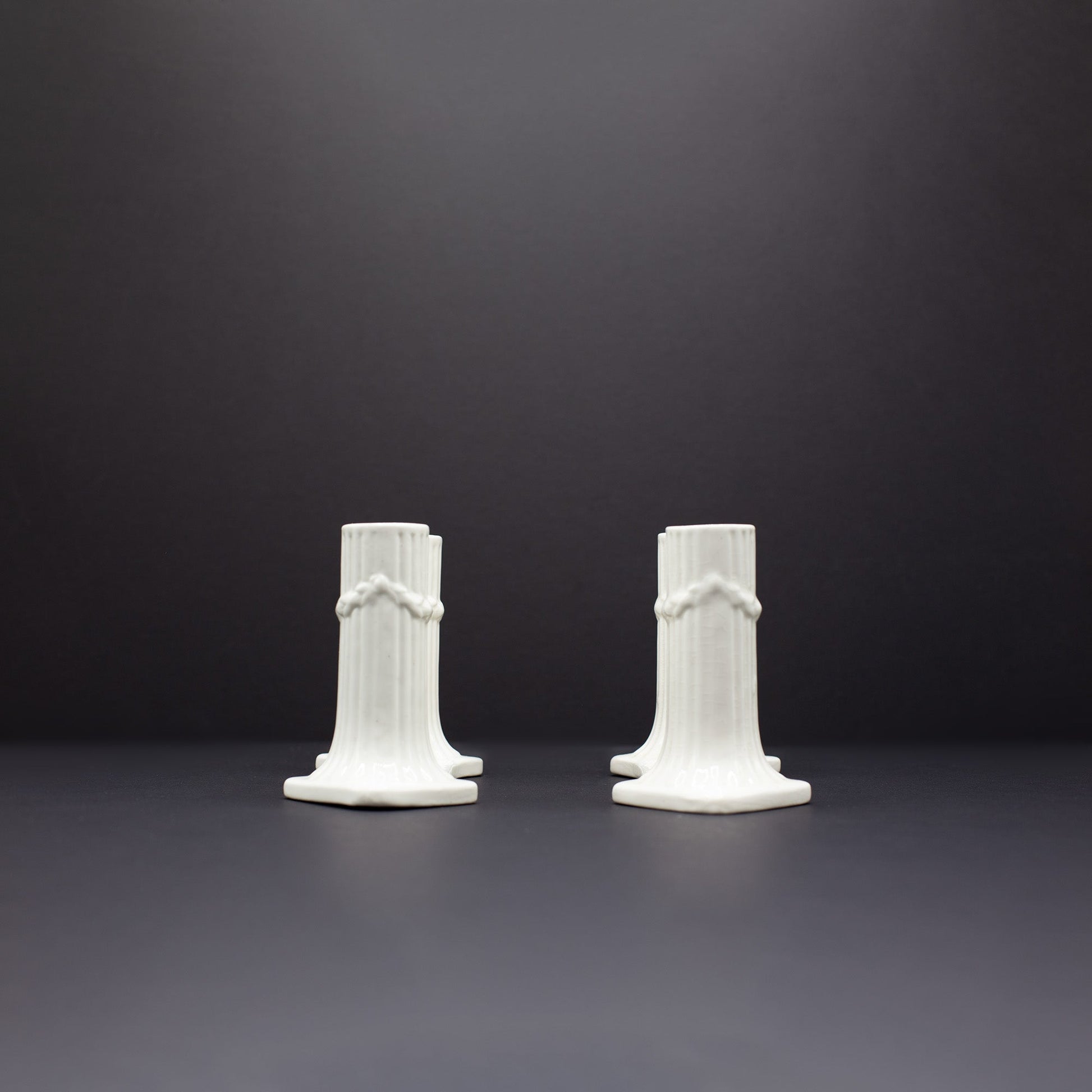 A Pair of Double Column Garland Candle Holders - FLORA BLACK