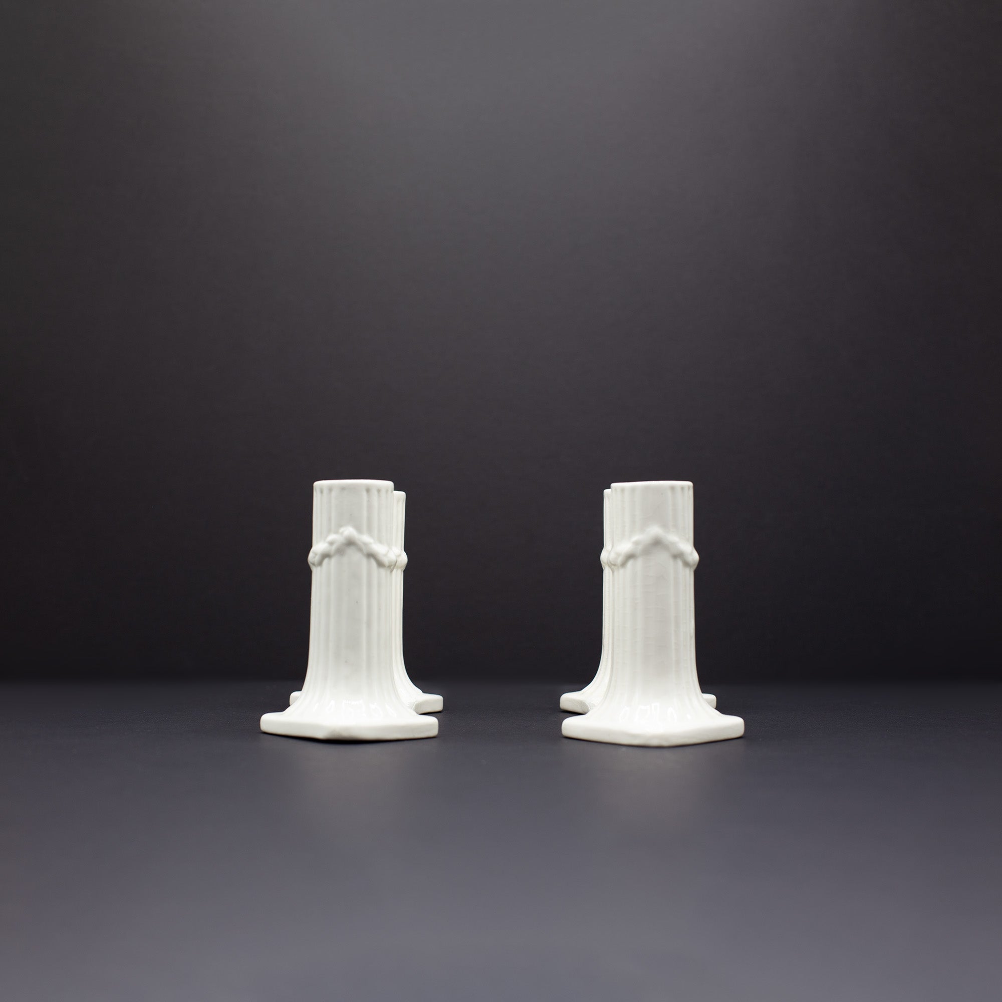 A Pair of Double Column Garland Candle Holders - FLORA BLACK