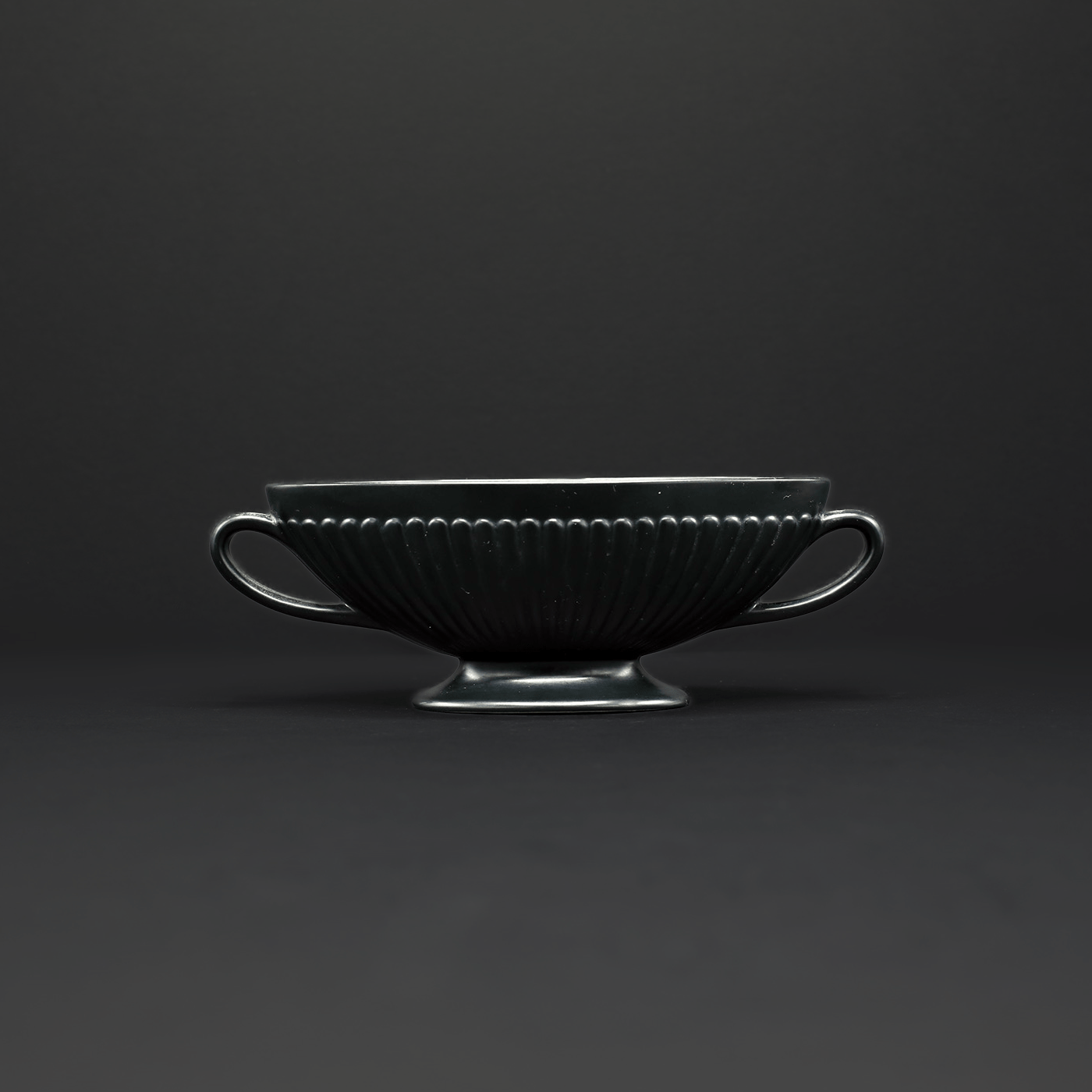 Classical Small Twin Handled Ravenstone Vase - FLORA BLACK