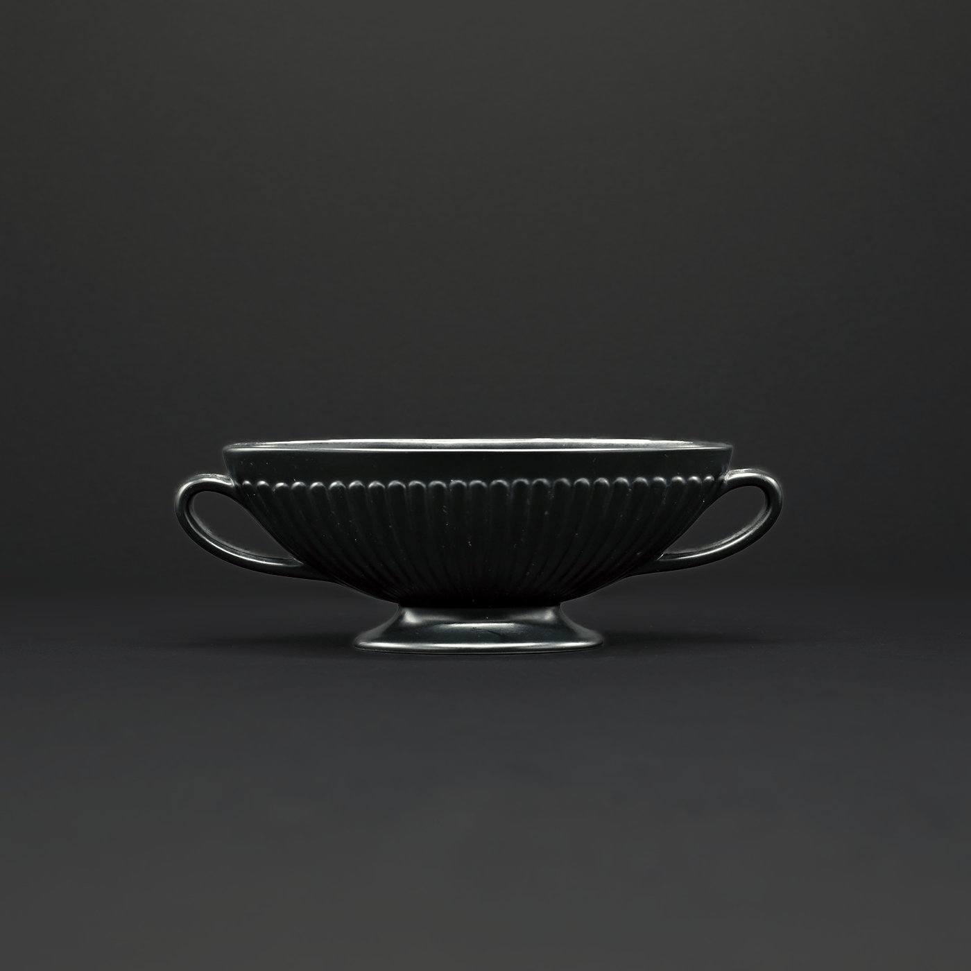Classical Small Twin Handled Ravenstone Vase - FLORA BLACK