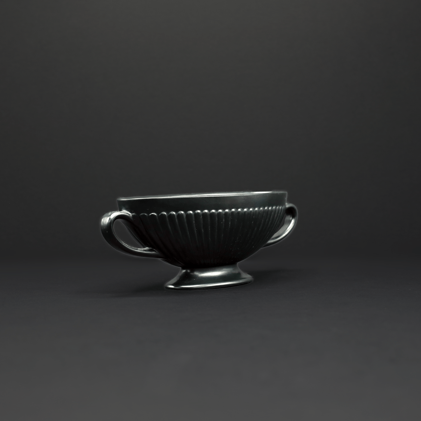 Classical Small Twin Handled Ravenstone Vase - FLORA BLACK