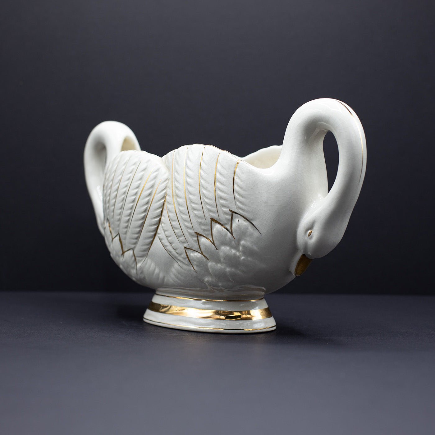 Double Swan Mantle Vase - FLORA BLACK