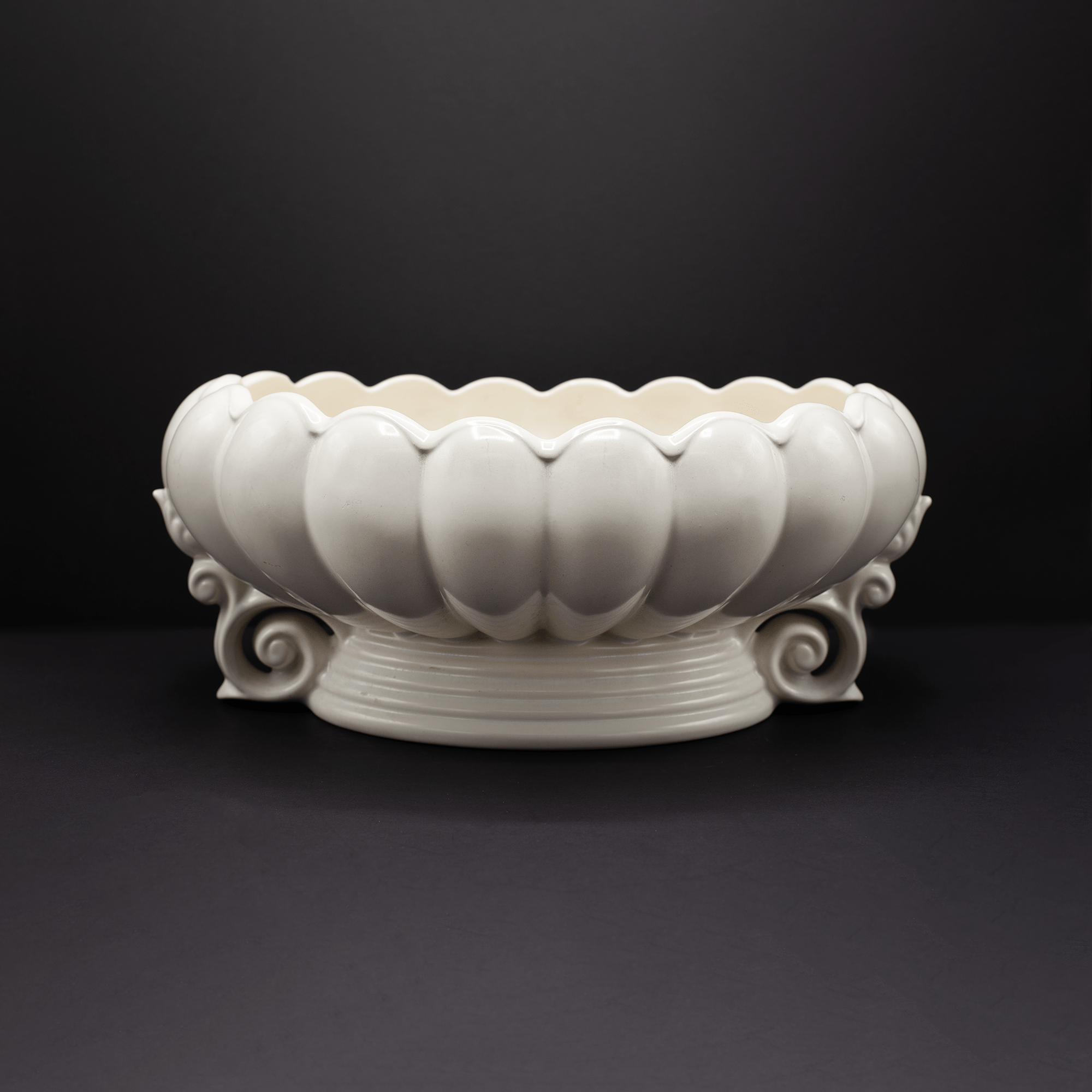 Enormous Scroll Handled Scalloped Bowl - FLORA BLACK