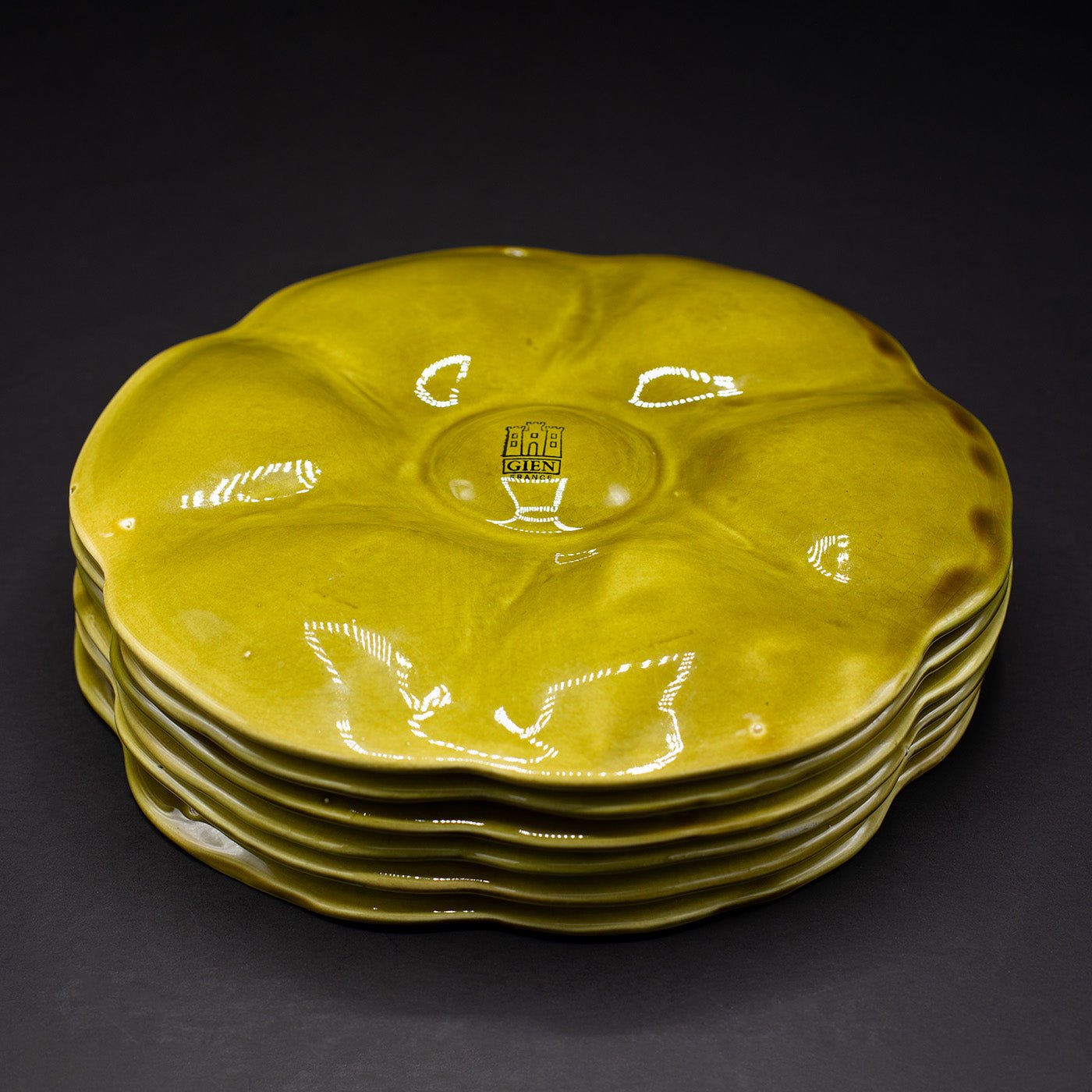 Gien Oyster Plates, A set of 6 - FLORA BLACK
