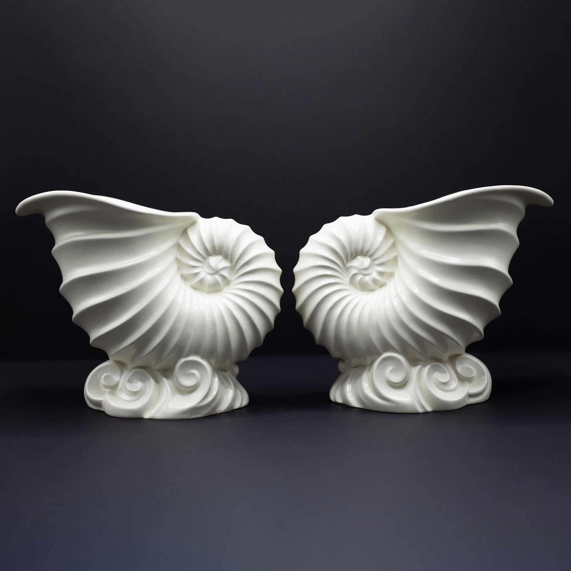 Pair Of Large White Shell Vases - FLORA BLACK