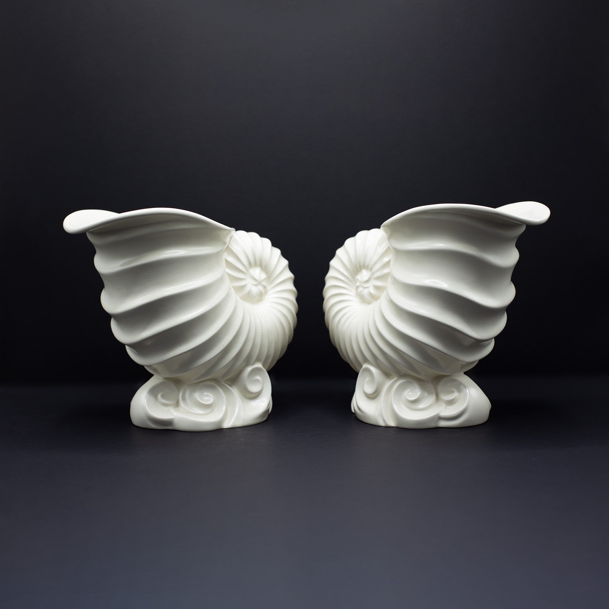 Pair Of Large White Shell Vases - FLORA BLACK