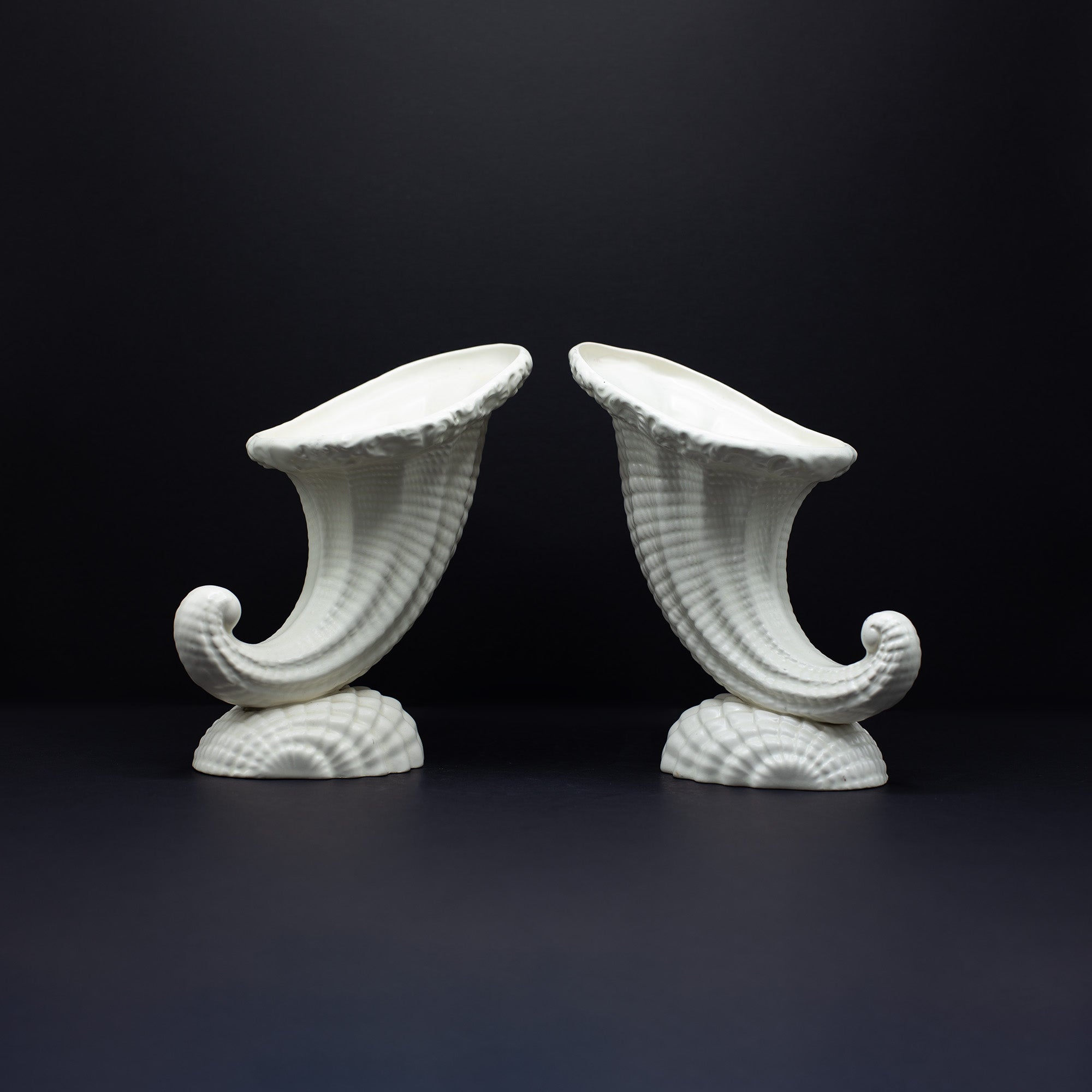 Pair Of Matching Cornucopia Vases - FLORA BLACK