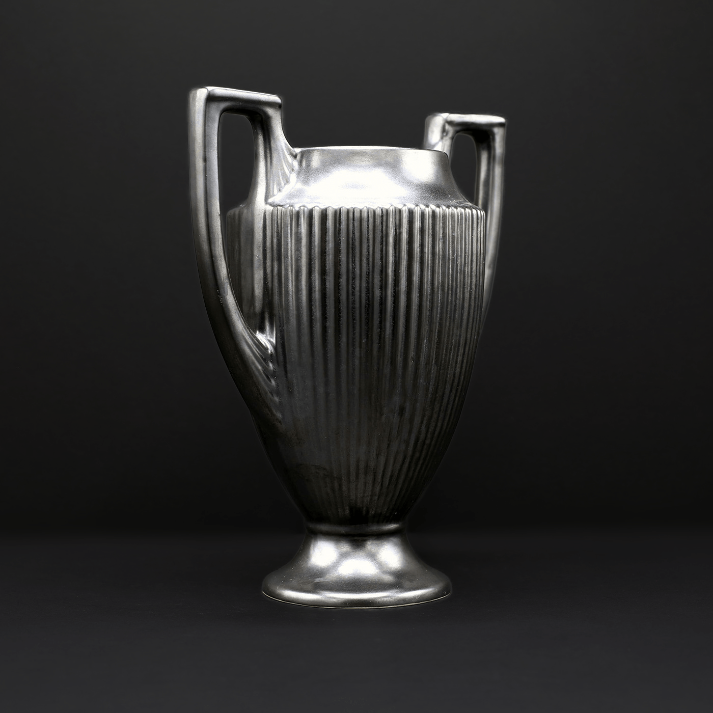 Pewter Trophy Vase with Deco Handles - FLORA BLACK