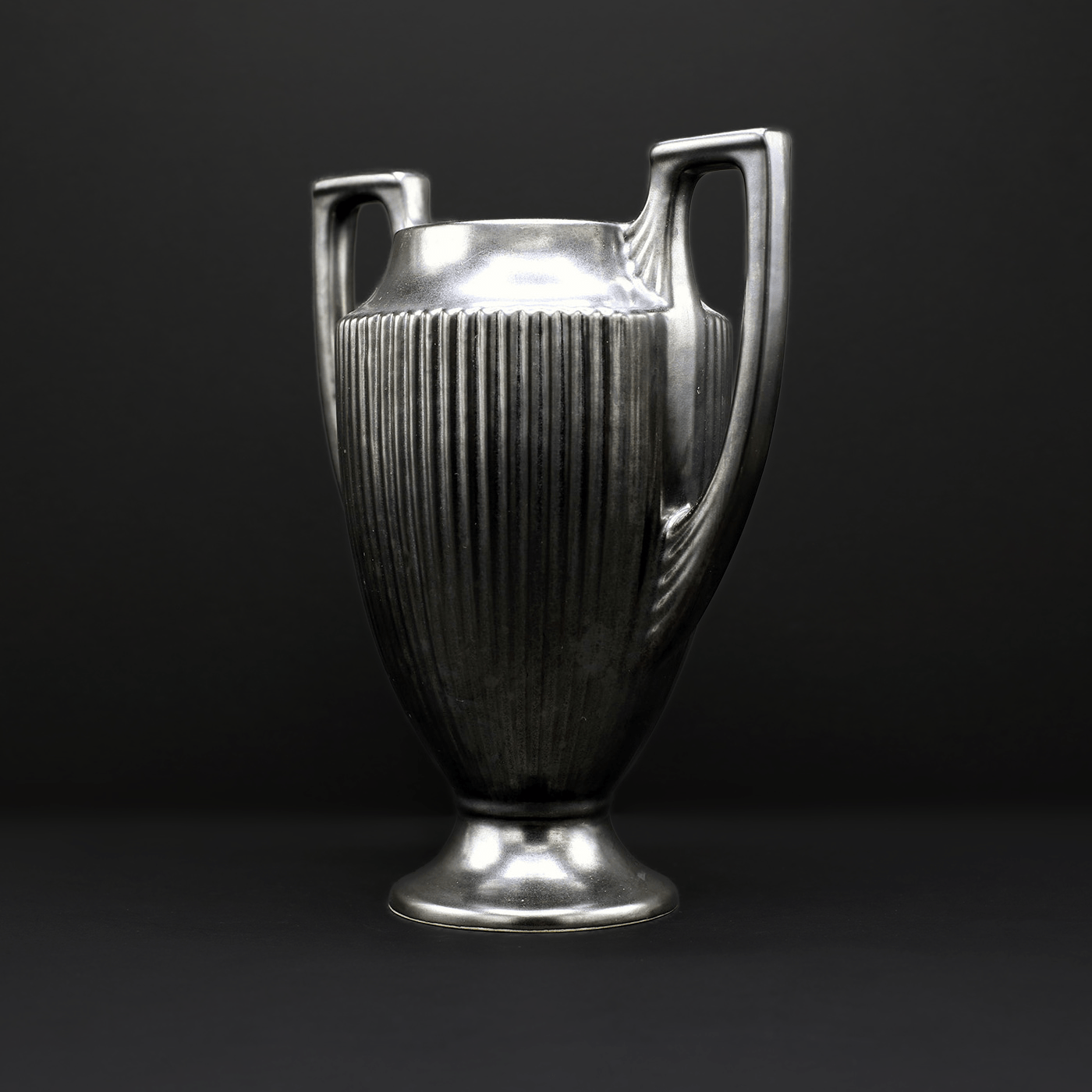Pewter Trophy Vase with Deco Handles - FLORA BLACK