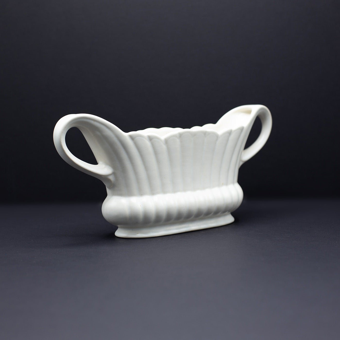 Twin Handled Slimline Scalloped Grooved Vase - FLORA BLACK