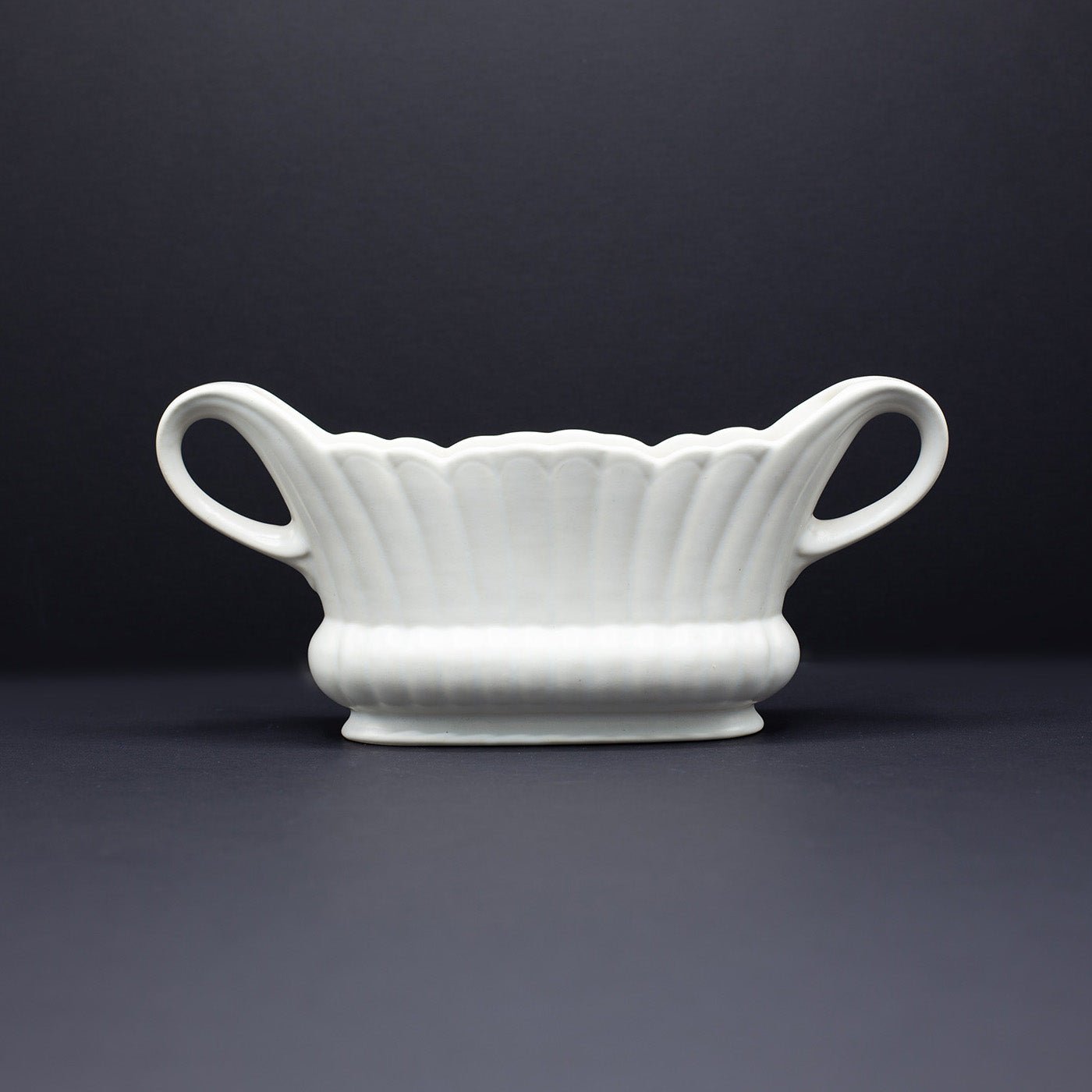 Twin Handled Slimline Scalloped Grooved Vase - FLORA BLACK