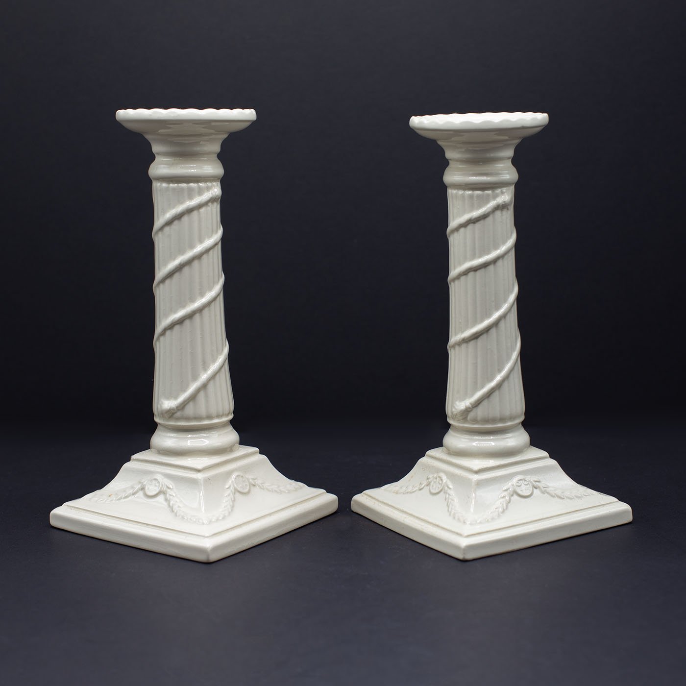 Two Roman Doric Column Candle Sticks - FLORA BLACK
